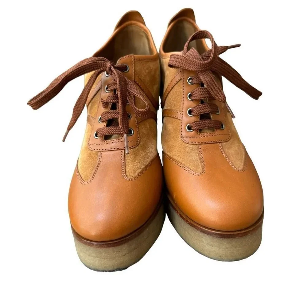 CELINE Italy MANON wedge sole lace-up shoes RM1129 39(26cm) Brown Leather